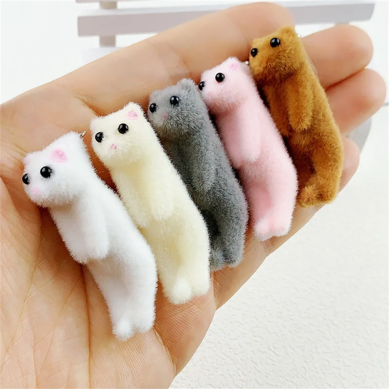 2024 Winter style 30pcs/lot flocking effect animals cartoon cats shape resin dolls beads diy jewelry keychain pendant accessory