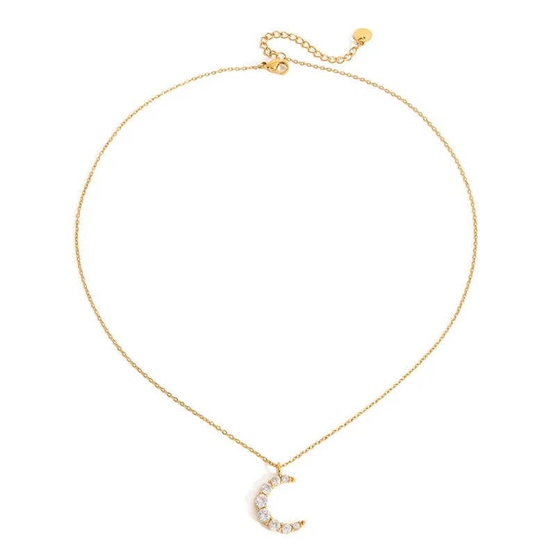 

Delicate Jewelry Stainless Steel Necklace For Women Moon Pendant Inlaid Zircon Fashion Necklace Jewelry