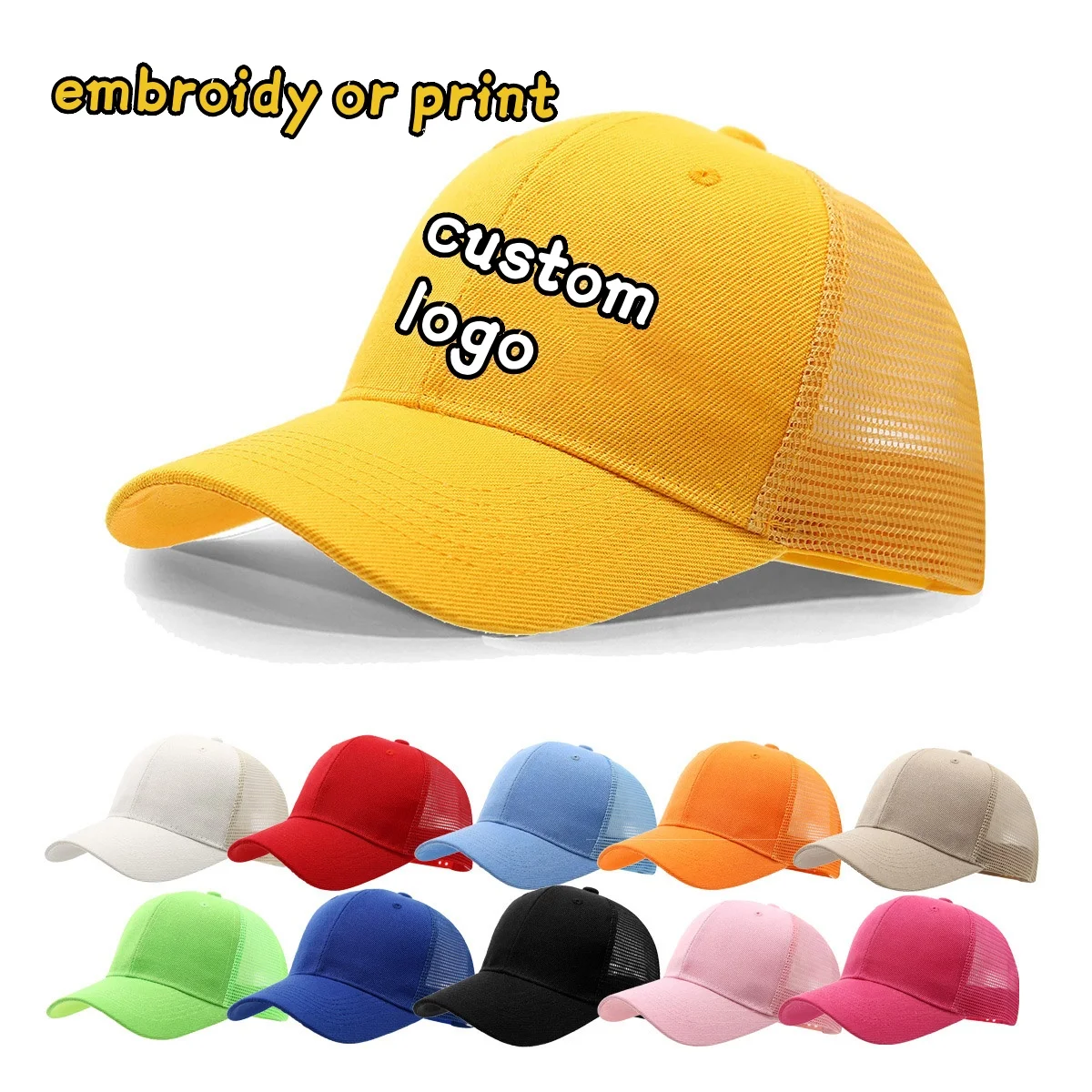 Custom Logo Cap Embroidery Printing Solid Color Summer Mesh Hat For Men And Women Outdoor Sports Trucker Caps