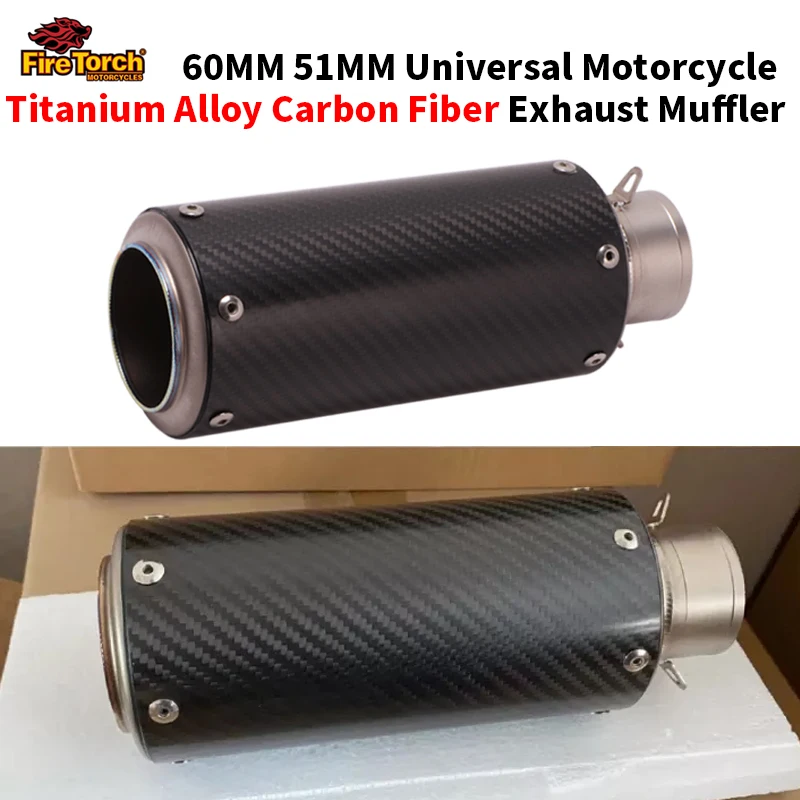 60MM 51MM Universal Motorcycle Titanium Alloy Carbon Fiber Exhaust Pipe Modify Muffler For KTM 250 RC390 790 Ninja 250 300 Z250