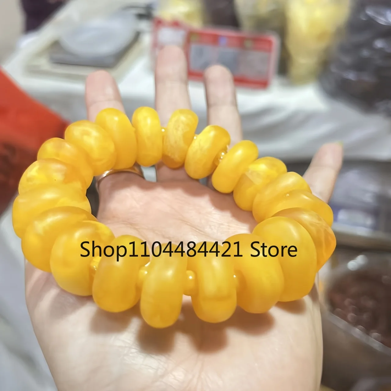 Old Beeswax Bracelets Men Amber Bucket Beads Bracelet Single Circle Chicken Oil Yellow Abacus Beads Amber Jewelry Gifts