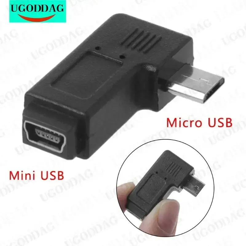 90° Left Right Angled Mini USB 5Pin Female To Micro USB Male Data Sync Adapter