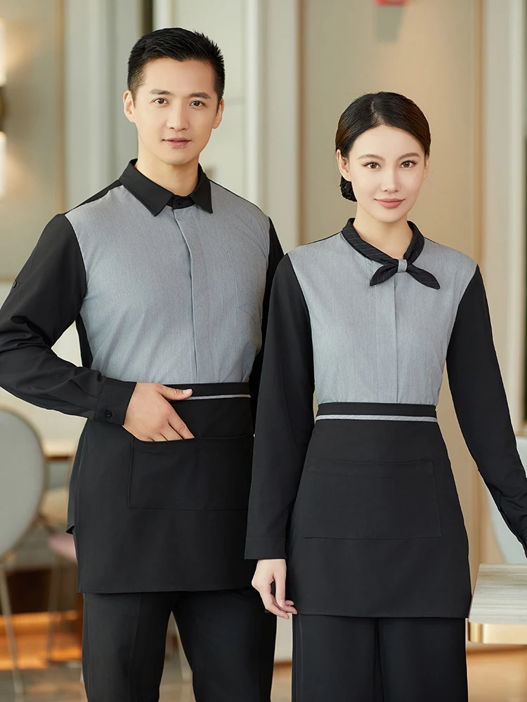 catering-waiter-workwear-autumn-winter-long-sleeve-shirt-hotel-western-restaurant-milk-tea-coffee-shop-hot-pot-restaurant-unifor