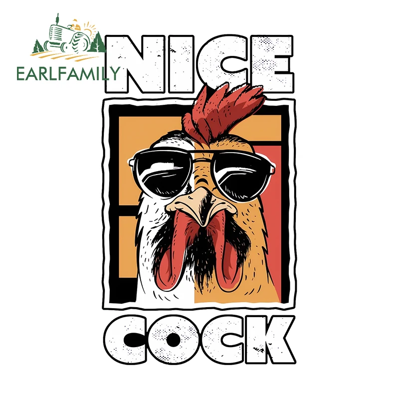 

EARLFAMILY 13cm × 7.7cm Cool Chicken With Sunglasses Car Stickers Amusing Cartoon Decals Creative Car Refrigerators Decor