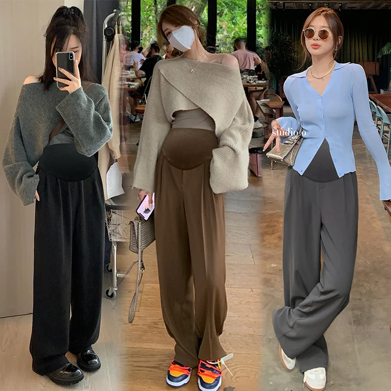 Pantalones rectos de verano para mujer embarazada, pantalones de pierna ancha de maternidad, pantalones de oficina de cintura alta, ropa de oficina para embarazo de primavera/otoño