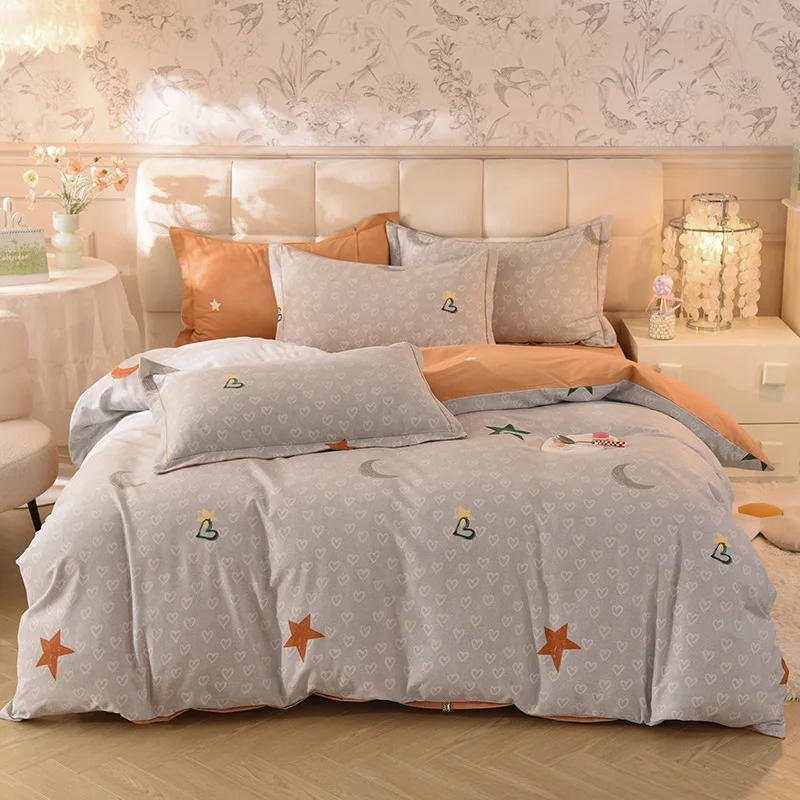 Three-piece Matte Bedding Set, Autumn and Winter AB Version, Thickened Jet Sheets, Quilt Cover, and Four Piece Bed Cover