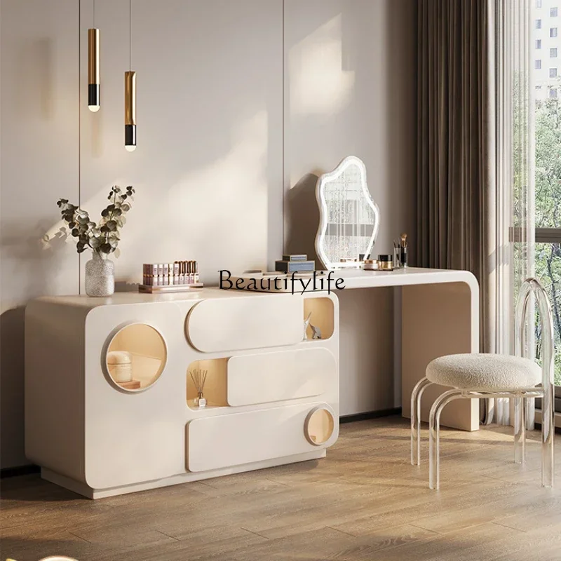 

LJYLD6Cream Style Dresser Storage Chest of Drawers Integrated Small Apartment Bedroom Retractable Corner Makeup Table