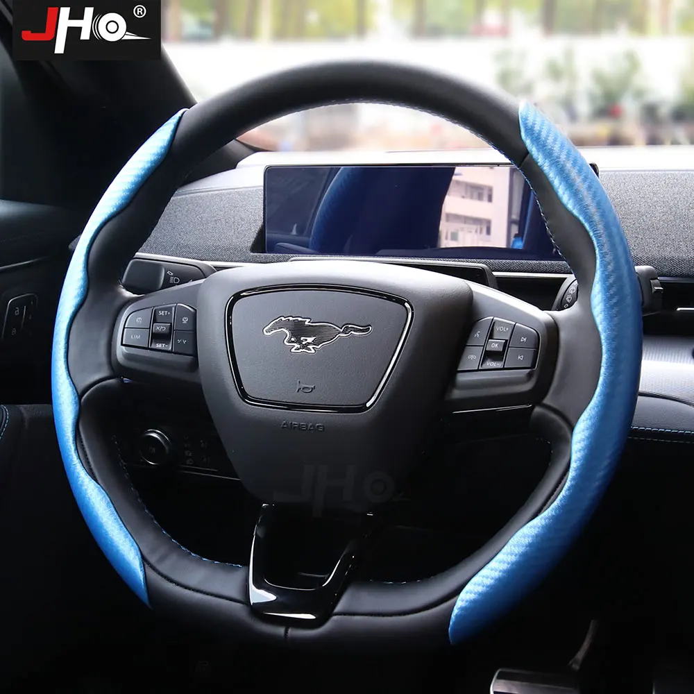 

JHO Carbon Grain Car Steering Wheel Handle Cover For Ford Mustang Mach-E Explorer Grand Cherokee 2011-2022 Interior Accessories