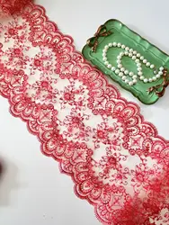 24 Yards Bilateral Lace trim Skirt Hem Underwear Sewing Craft DIY Apparel Embroidery Fabrics Red Black Lace Lingerie