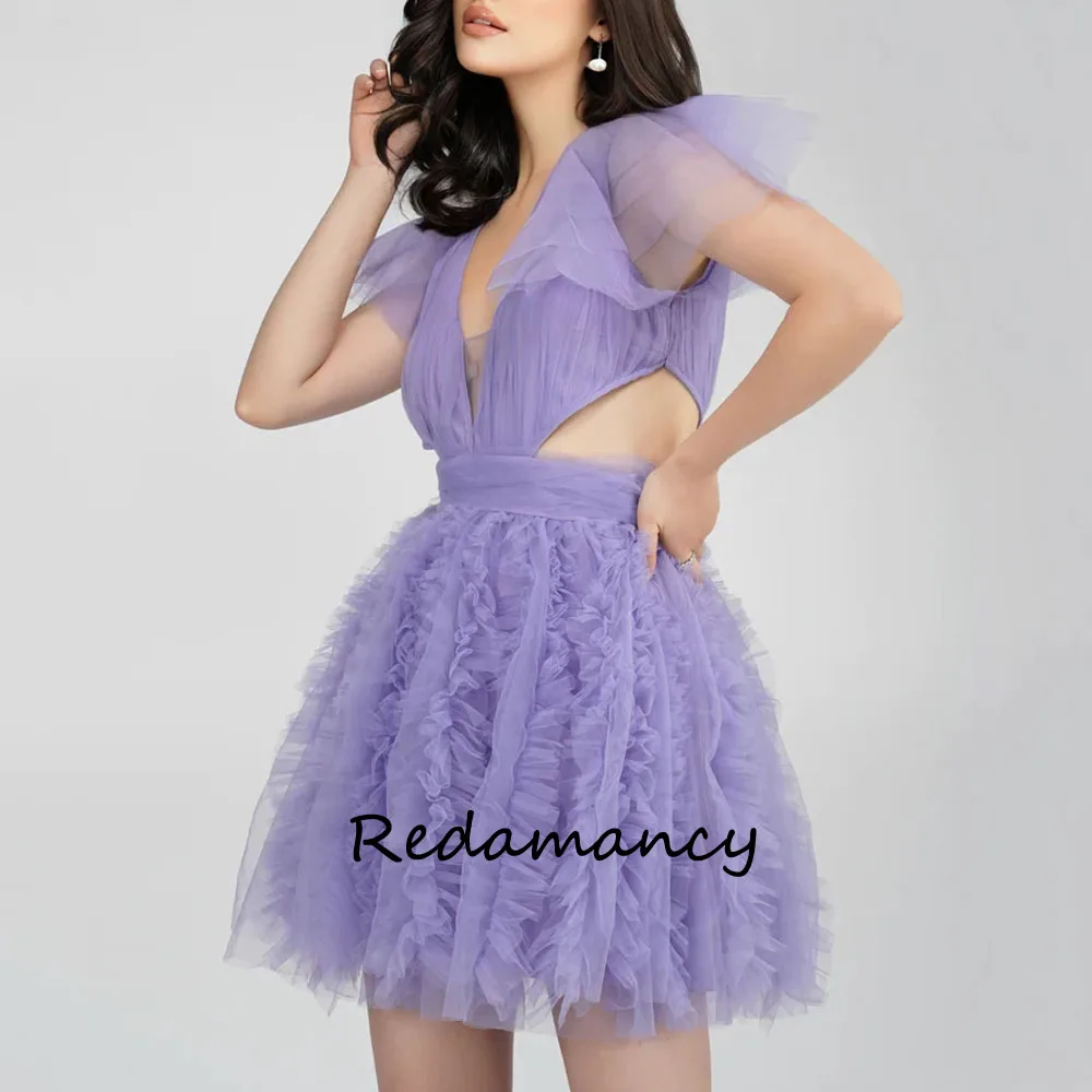 Redamancy Purple Sexy V-Neck Tulle A-LINE Homecoming Dresses 2024 Backless Slim Knee-Length vestidos de novia Party Dress