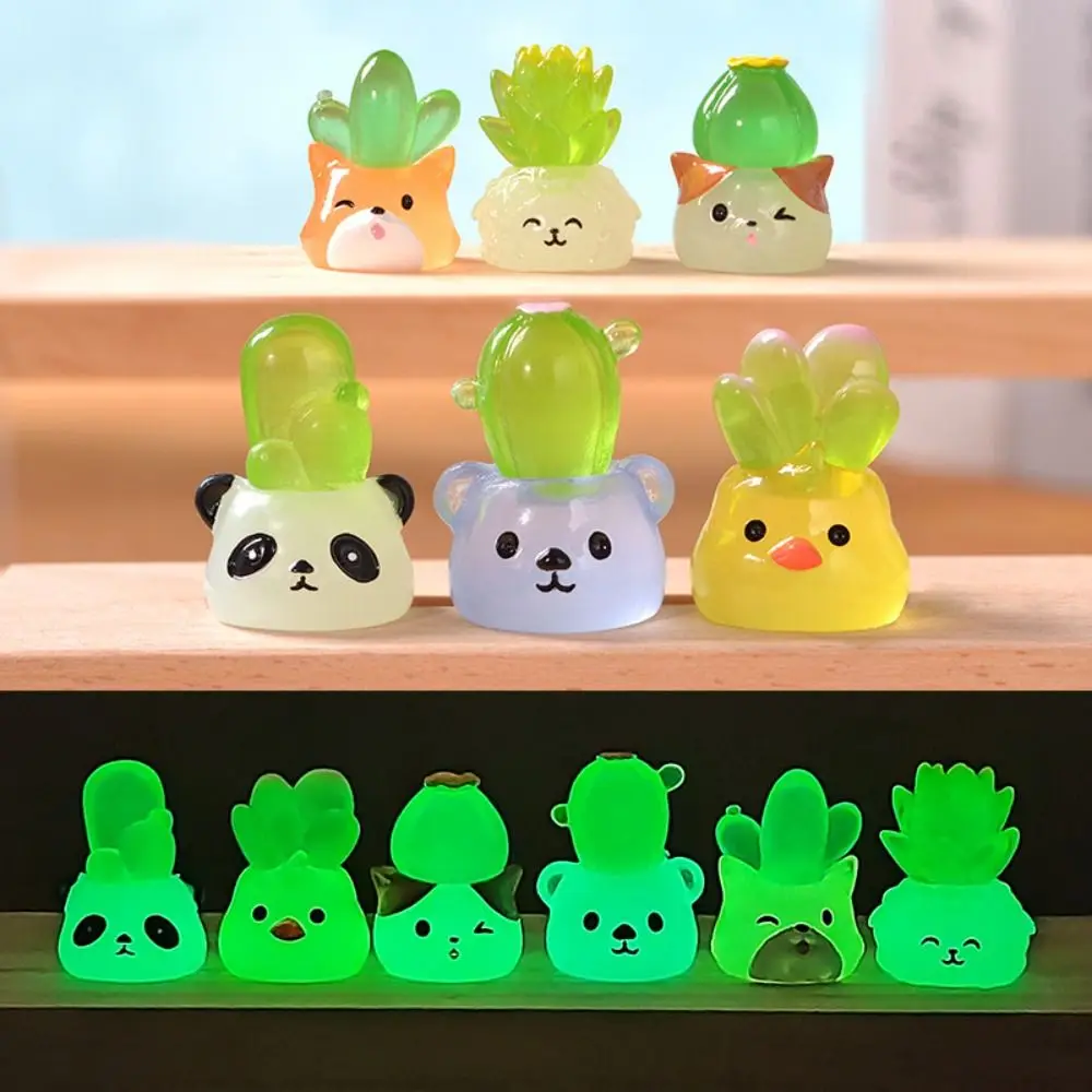 

Cartoon Luminous Cactus Ornaments Glow in Dark Cute Animal Bonsai Figurines Miniatures DIY Resin Crafts Mini Animal Plant Statue