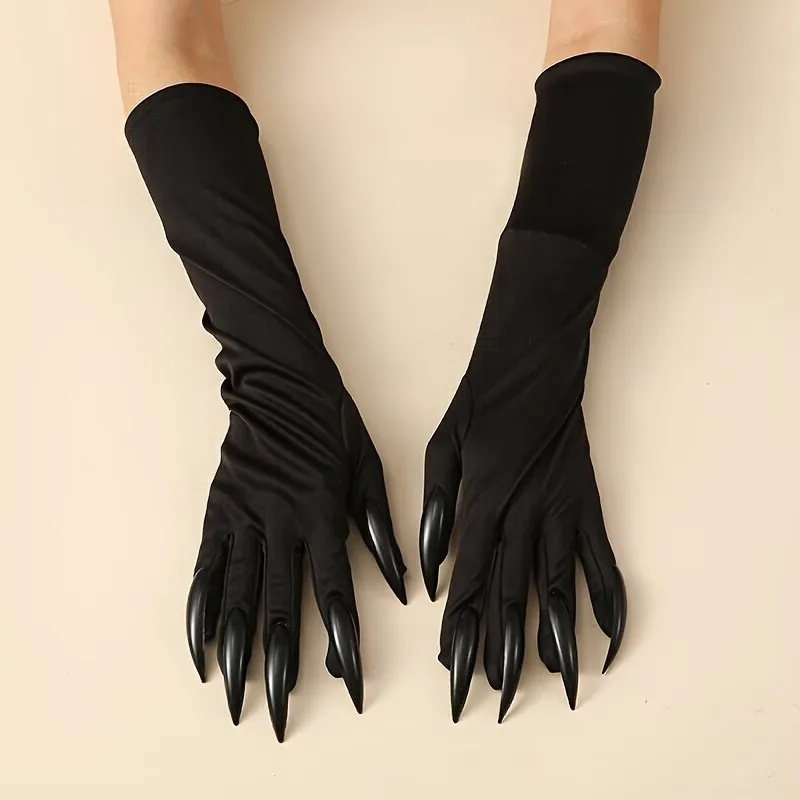 Halloween Long Nail Performance Gloves, Party Decoration Props, Funny Gloves, Stage Performer Gloves, Role Playing Props