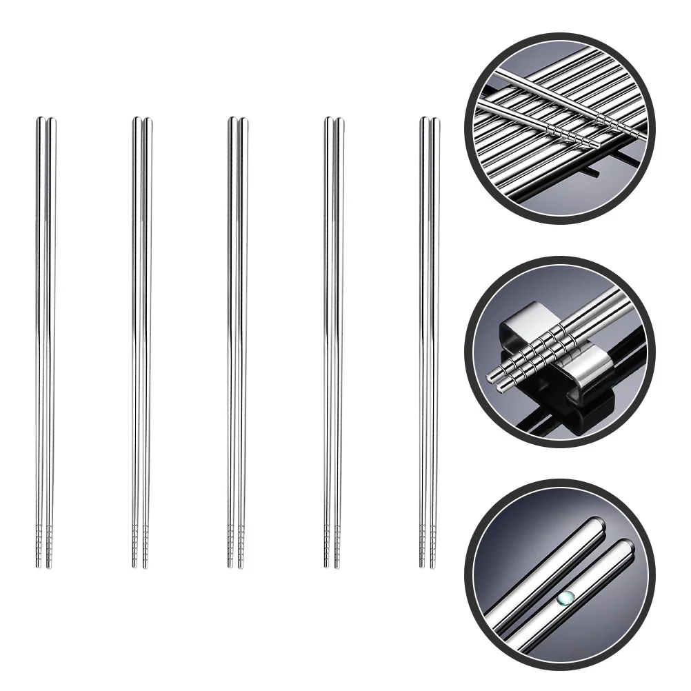

5Pairs 304 Stainless Steel Chopsticks Long Metal Cooking Noodles Frying Hot Pot Tools Long Stainless Steel Chopsticks
