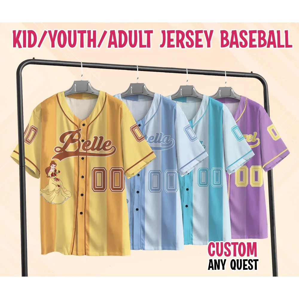 

Custom Disney Princess Baseball Jersey Custom Name Disney Kid Youth Adult Princess Shirts Matching Family Camisetas Estampadas
