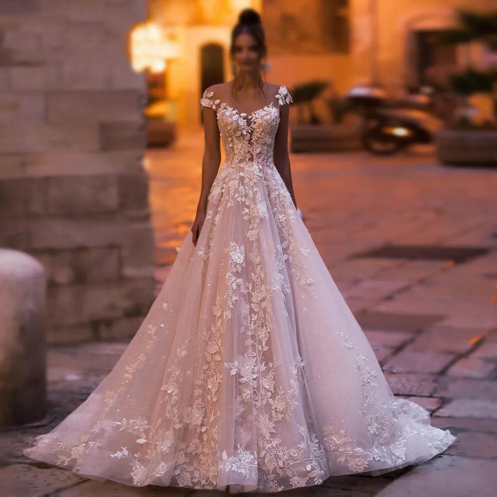 

Gorgeous A-Line Sweetheart Wedding Dresses Short Sleeve Bridal Gown Sexy Backless Robe De Mariée Lace Vestidos De Novia