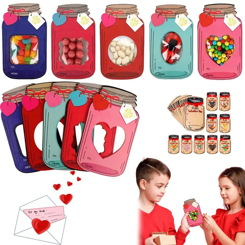 50PCS Mason Jar Valentines Day Cards Macarons Kraft Paper Happy Valentines Cards Sturdy Retro Blank Greeting Cards for New Years