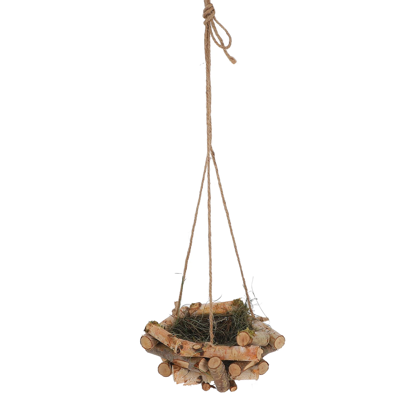 

Handmade Wooden Bird Decor Hanging Pendant for Indoor Outdoor Home Garden Decoration Natural Craft Straw Ornament Simulated Nest