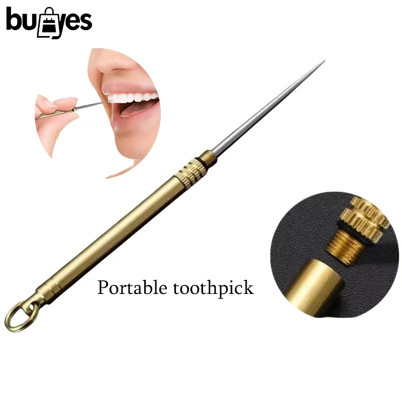 Palillos de dientes de titanio portátiles, llavero de bolsillo de latón con soporte de palillo de dientes de Metal para pícnic al aire libre, accesorios de Camping