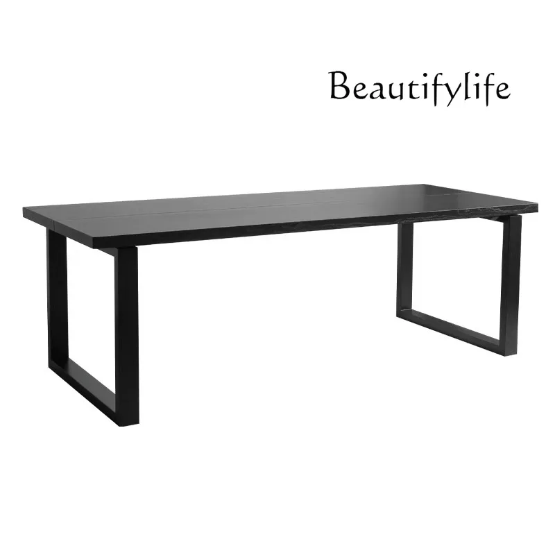 Silent Style Mobien Dining Table White Wax Black Solid Wood Acrylic Long Table Creative Suspension Table