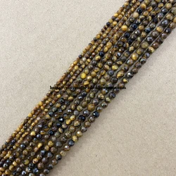 Small Diamond Cuts Faceted AB Brown Gold Tiger Eye Stone Round Loose Beads 15