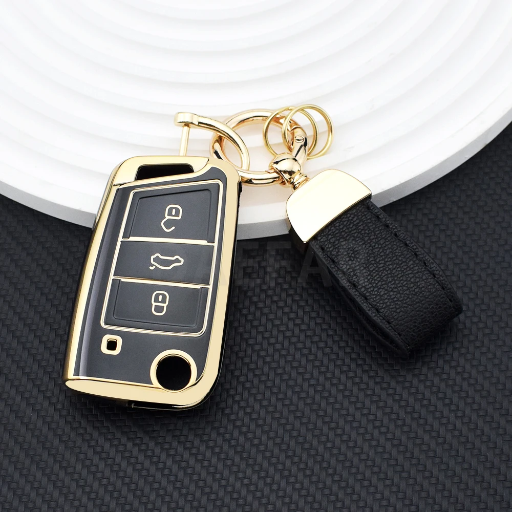 Key Case Cover for VW Golf 7 GTI POLO T-Cross T-Roc Touran Tiguan Skoda Octavia Rapid Kodiaq Fabia Seat Ibiza Leon Ateca Arona