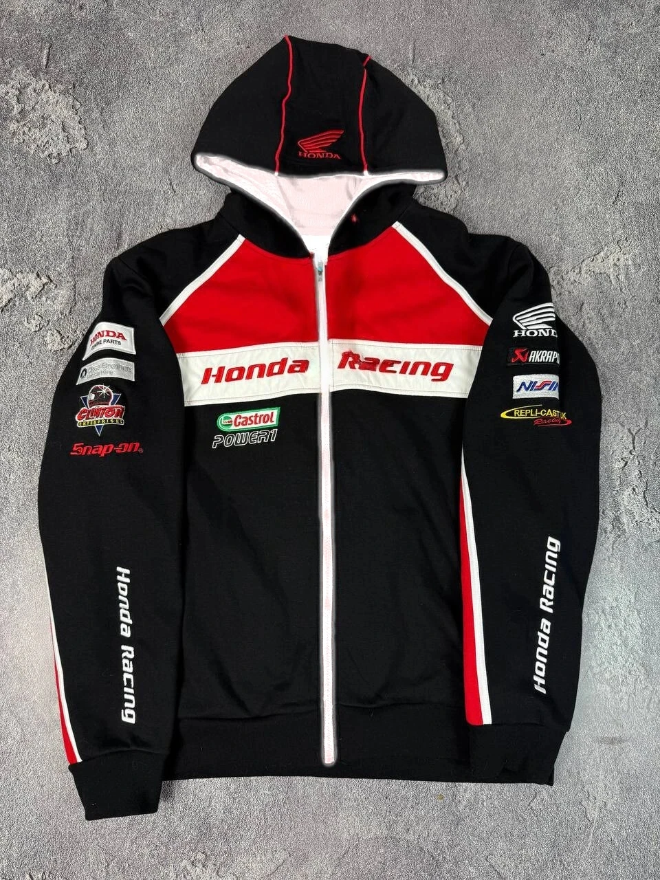 HONDA Wing Logo هوديي الخريف والشتاء للجنسين ملابس الشارع نسخة عادية جيب أمامي الرباط هود رمادي السترة #1