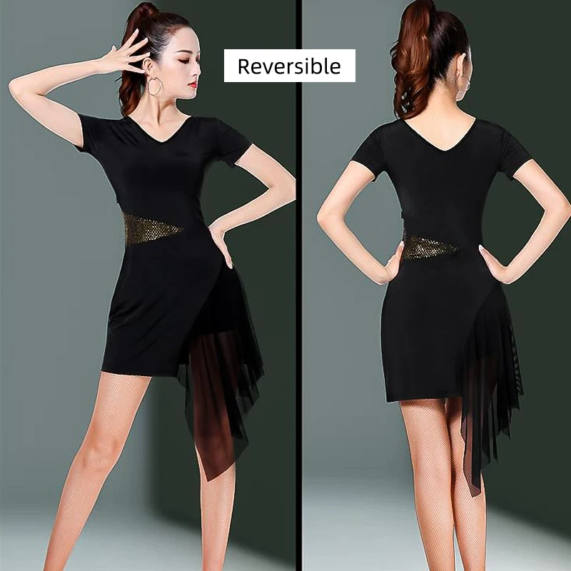 ชุดกระโปรงลูกไม้เซ็กซี่มีเพชรชุดเดรสสำหรับฝึกซ้อมเต้นลาตินชุดเดรสสำหรับแข่งขันชุดเดรสเต้นรำการแสดงชุดสีดำชุดกระโปรงใส