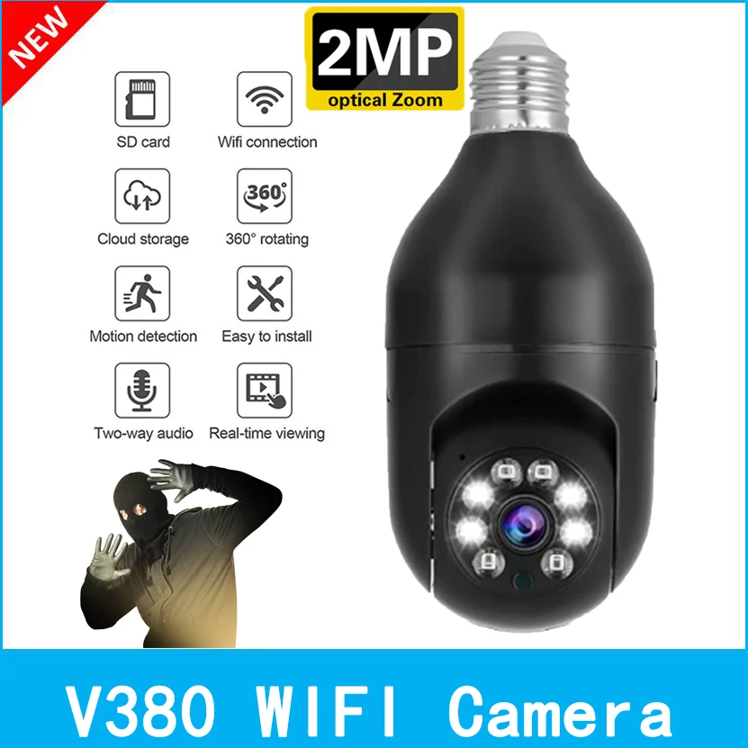 bulbo camera de vigilancia visao noturna cor cheia automatico humano rastreamento 4x zoom digital video monitor seguranca interior e27 01