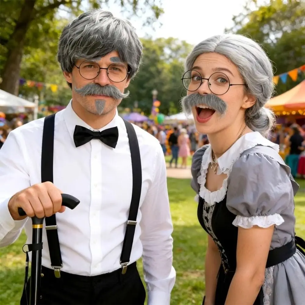 Accessory Set Grandpa Costume Set Party Performance Hat Glasses Suspenders Old Man Wig Stage Performance Role‑Play Props