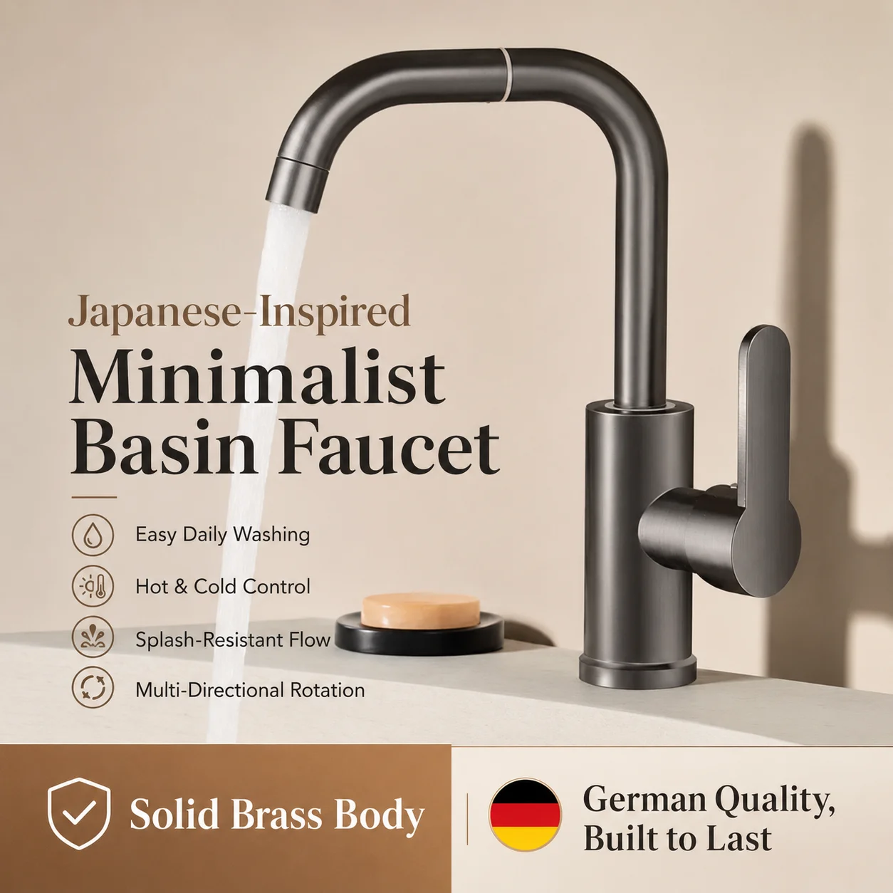Brass Basin Faucet Gunmetal Gray Bathroom Faucet Hot Cold Mixer Tap Multi Directional Rotation Sink Faucet For Toilet