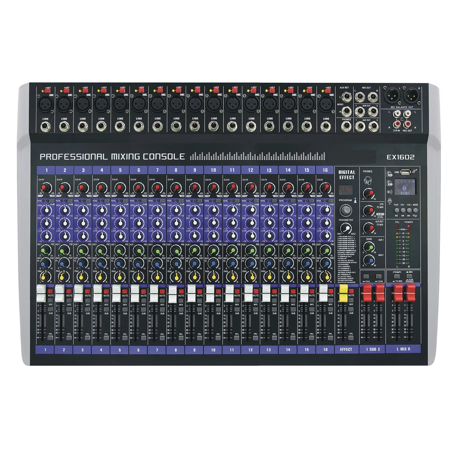 Professional 16 Channel audio Console Mixer equipment monitor record live sound processor for DJ stage performance audio mixing