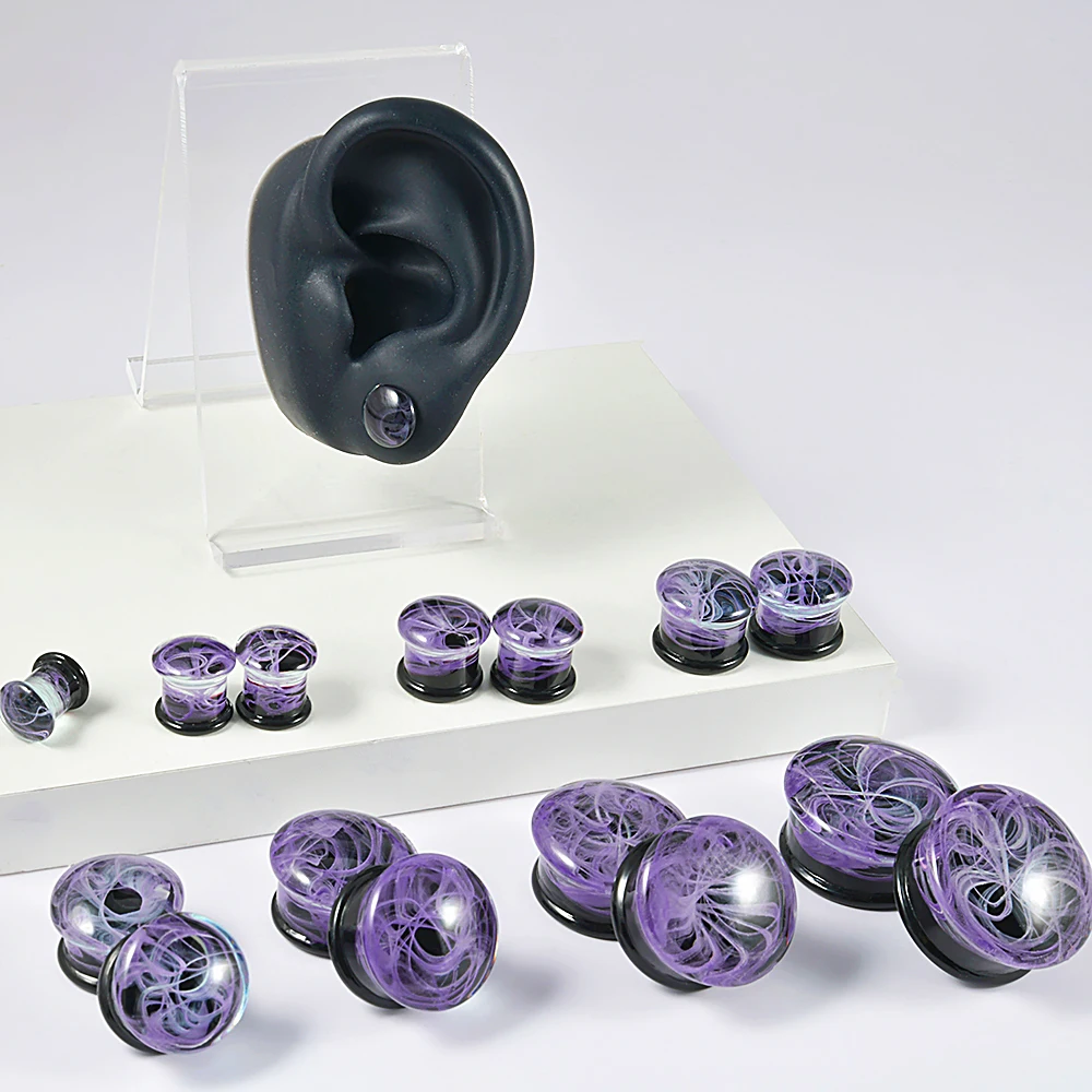 Purple Solid Glass Ear Plugs Earring Ear Tunnels Gauges Ear Lobe Body Piercing Jewelry For Women Men 8mm-25mm