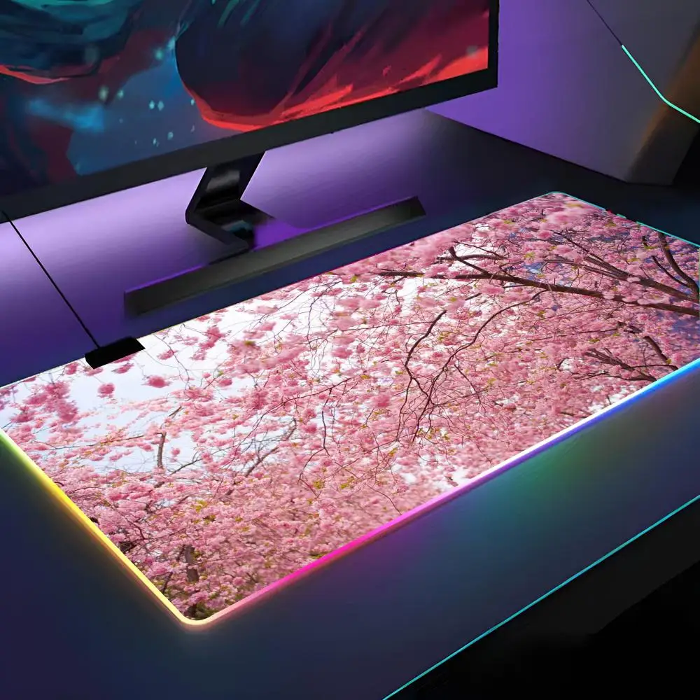 Podkładka pod mysz z motywem kwiatów wiśni, podświetlana RGB, podkładka pod mysz do laptopa, podkładka pod mysz do notebooka, akcesoria do gier na biurko.