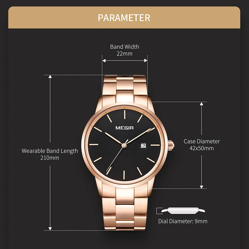 MEGIR-reloj de cuarzo con correa de acero inoxidable para hombre, cronógrafo de pulsera, resistente al agua, sencillo, informal, a la moda