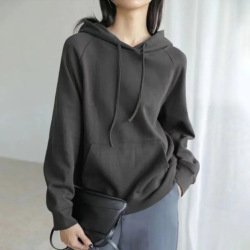 

Осень-зима, свободный свободный топ с капюшоном и длинными рукавами для женщин, пуловер с принтом в корейском стиле, футболка, универсальный пуловер