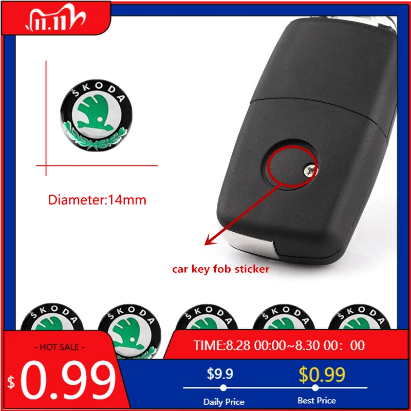 

Car Sticker 5Pcs 14mm Car Styling Remote Control Key Emblem Stickers For Skoda Kodiaq Octavia Rapid Fabia Karoq Superb VisionS K