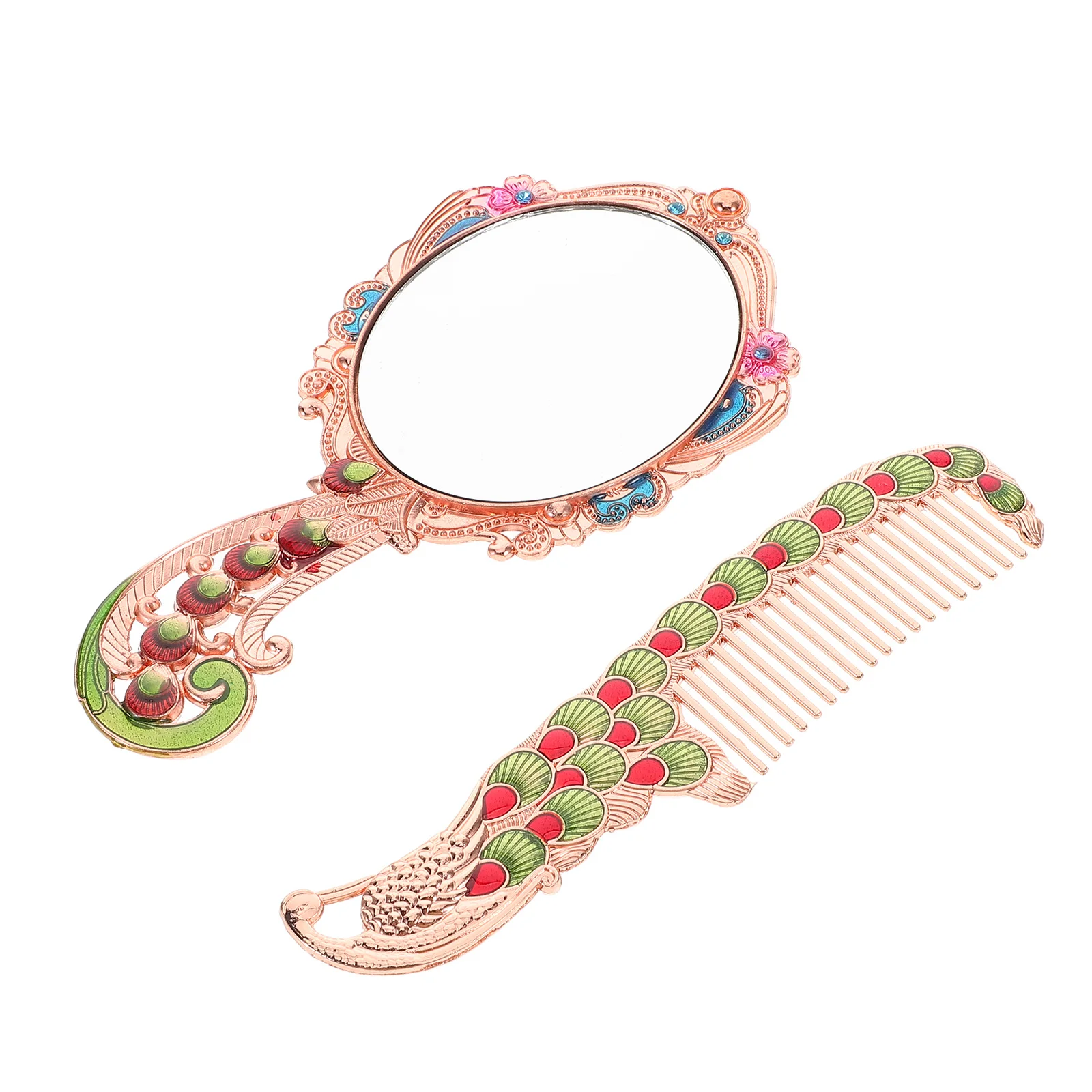Set di pettini per specchio in metallo retrò da 2 pezzi, specchio cosmetico portatile per donne, ragazze, viaggi, feste, picnic, accessori alla moda