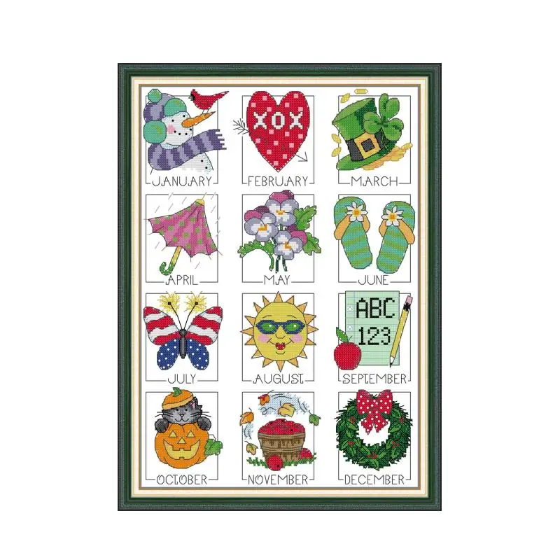 Twelve Months cross stitch kit cartoon 14ct 11ct count print canvas stitches embroidery DIY handmade needlework