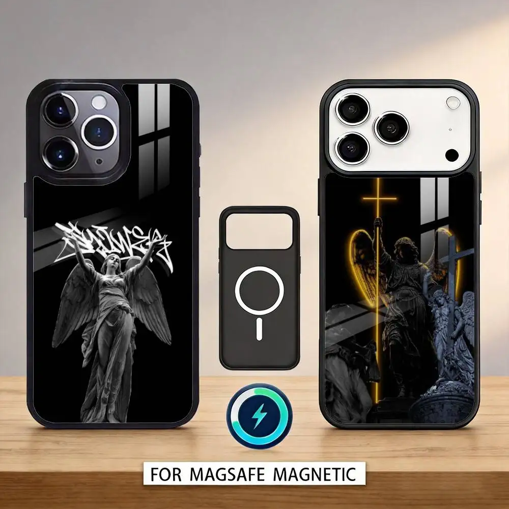 

1PC A-Angel S-Sculpture Phone Case For iPhone 17,16,15,14,13,12,Pro,Max For Magsafe Magnetic Wireless Charging