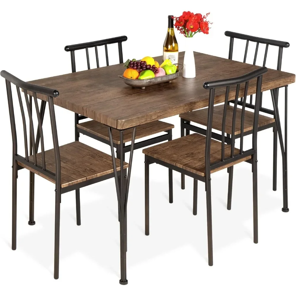 Piece Metal and Wood Indoor Modern Rectangular Dining Table Furniture Set for Kitchen, Dining Room, Dinette, Breakfast Nook