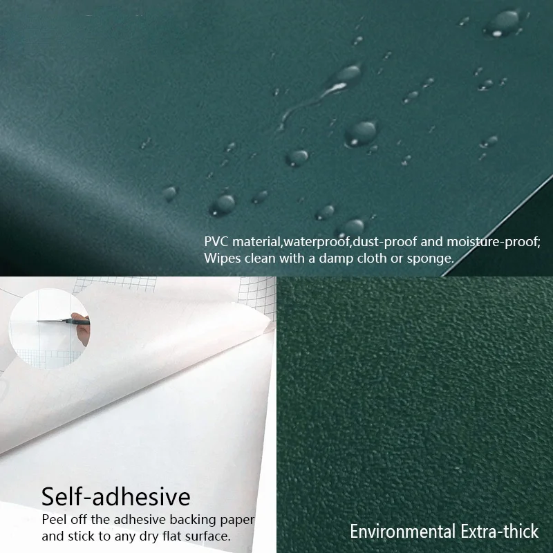 Dark Green Self-Adhesive Wallpaper Bedroom Kitchen Cabinet Furniture Stickers PVC Waterproof Vinyl Wall Contact Paper Home Decor