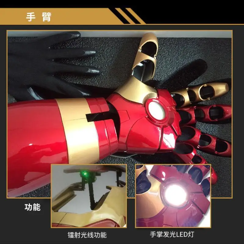 

2023 Mk43 1:1 Avengers Marvel Iron Man Glowing Arm Gloves Cosplay Performance Props Wearable Figure Toys Dolls Gift