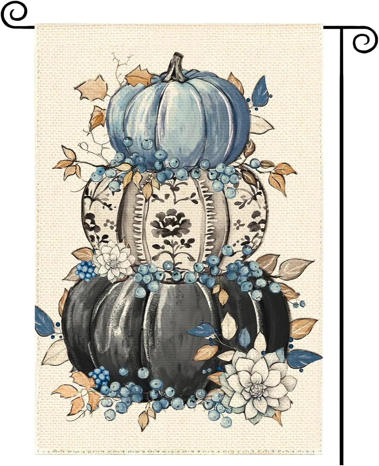 Thanksgiving Fall Harvest Blue Pumpkin Garden Flag 12 x 18 Inch, Autumn Grateful Berry Burlap Double Sided Welcome Small Fla SSL