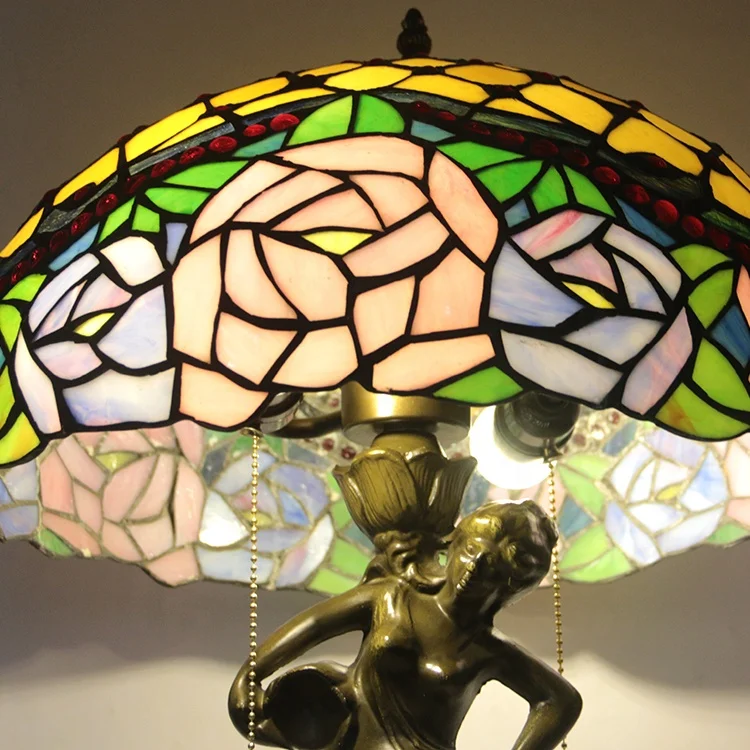 Luminária de Mesa de Vidro Colorido em Estilo Rosa Amarela de 16 Polegadas para Bar, Sala de Estar, Sala de Jantar, Quarto, Casa