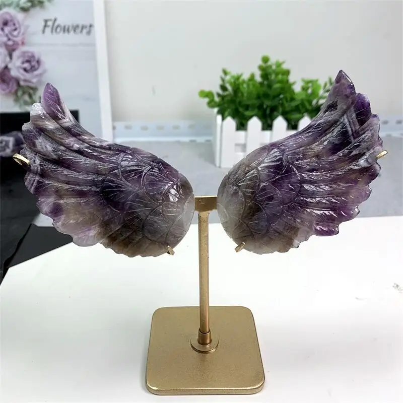 

Natural Dream Amethyst Angel Wings Crystal Carving Crafts Healing Energy Stone Home Decoration