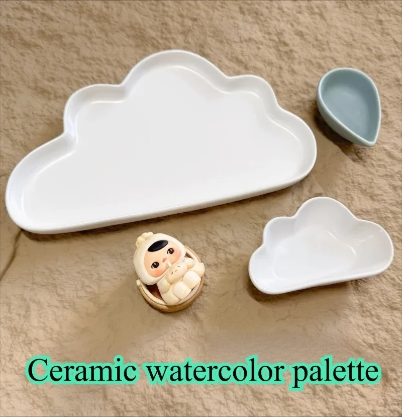 Cloud Shape Ceramic Palette Beginner Children Hand-drawn Illustration Graffiti Watercolor Pigment Palette Art Painting Supplies