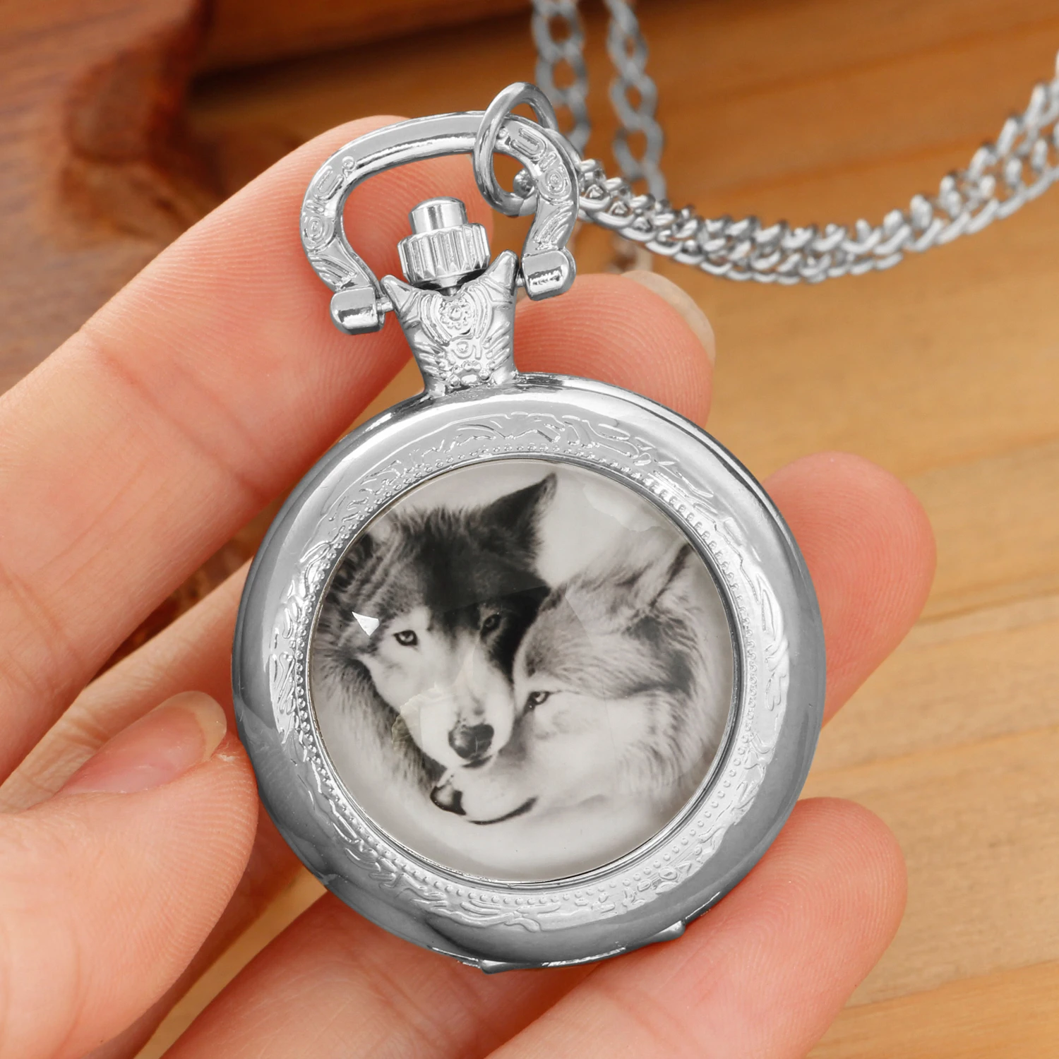 [Offerta a tempo limitato] orologio da tasca al quarzo con toppa in vetro modello Husky-squisita moda retrò, adatto per regali o uso personale