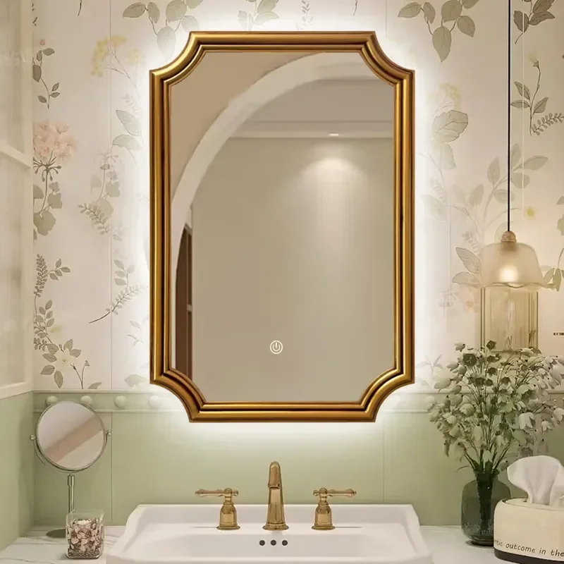 French American European Style Square Wall Mounted Bathroom Mirror Defogging Vanity Mirror for Toilet Decorative Wall Mirror