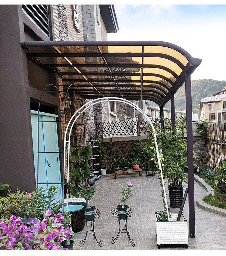 Brown Polycarbonate Awning Black Plastic Brackets Sunshade Canopy Aluminium Front & Back Bars Policarbonato for Outdoor