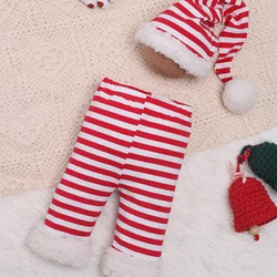 Ylsteed Newborn Christmas Outfit for Pictures Studio Photoshoot Props Striped Pompom Hat and Pants Set Baby Boy Picture Prop